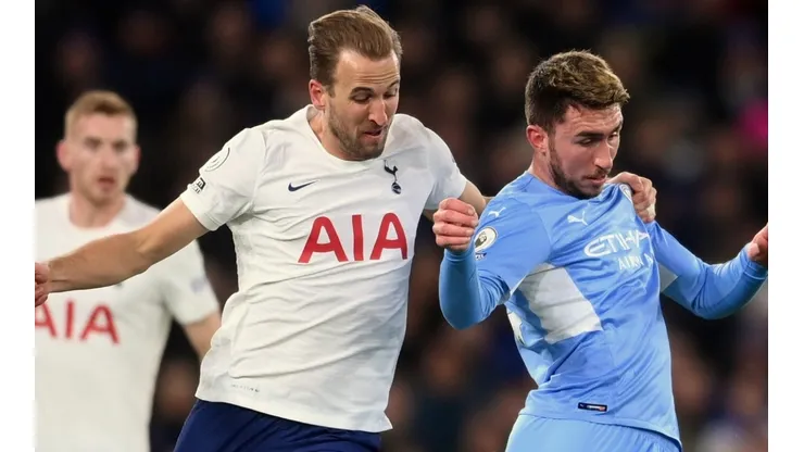 Harry Kane of Tottenham and Aymeric Laporte of Manchester City