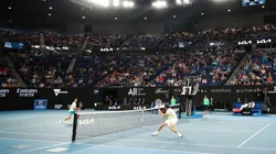 A general view of Rod Laver Arena as Daniil Medvedev of Russia and Novak Djokovic of compete