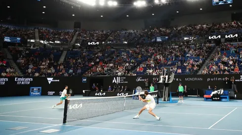 A general view of Rod Laver Arena as Daniil Medvedev of Russia and Novak Djokovic of compete