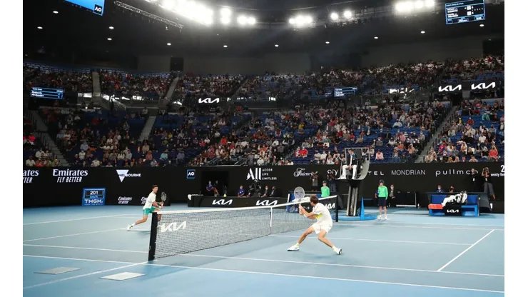 A general view of Rod Laver Arena as Daniil Medvedev of Russia and Novak Djokovic of compete