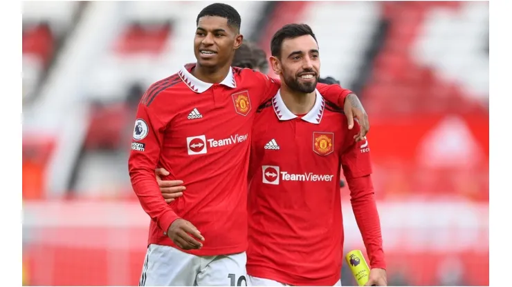 Marcus Rashford and Bruno Fernandes of Manchester United