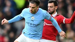 Jack Grealish of Manchester City and Bruno Fernandes of Manchester United