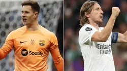 Marc-Andre ter Stegen of FC Barcelona (L) and Luka Modric of Real Madrid (R)