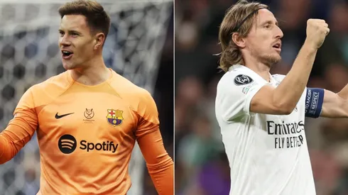 Marc-Andre ter Stegen of FC Barcelona (L) and Luka Modric of Real Madrid (R)