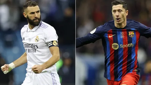 Karim Benzema of Real Madrid (L) and Robert Lewandowski of FC Barcelona (R)