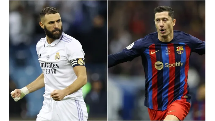 Karim Benzema of Real Madrid (L) and Robert Lewandowski of FC Barcelona (R)