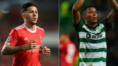 Enzo Fernandez of SL Benfica (L) and Arthur Gomes of Sporting CP (R)