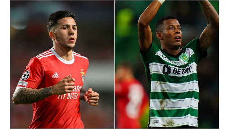 Enzo Fernandez of SL Benfica (L) and Arthur Gomes of Sporting CP (R)