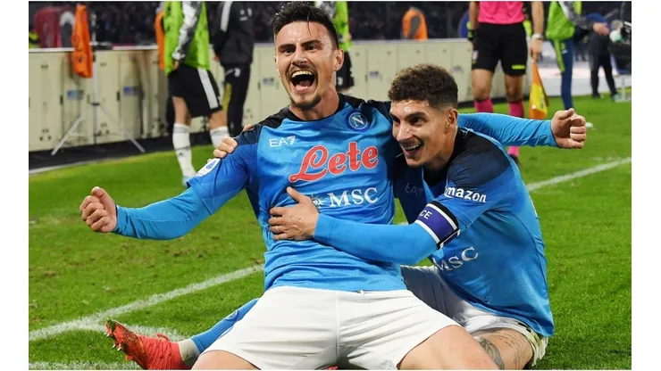 Eljif Elmas of SSC Napoli celebrates after scoring the 5-1 goal