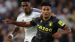 Junior Firpo of Leeds and Ollie Watkins of Aston Villa