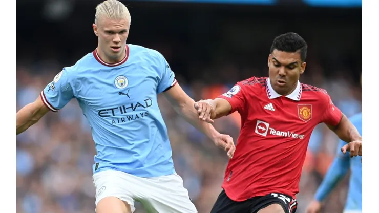 Erling Haaland of Manchester City and Casemiro of Manchester United