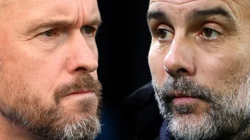 Erik ten Hag of Manchester United and Pep Guardiola of Manchester City