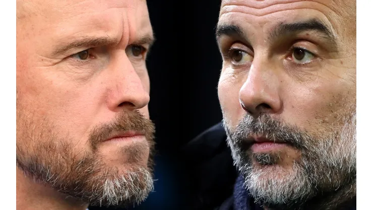 Erik ten Hag of Manchester United and Pep Guardiola of Manchester City