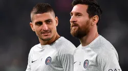 Marco Verratti and Lionel Messi of Paris Saint-Germain