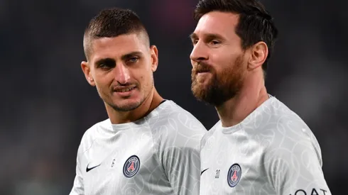 Marco Verratti and Lionel Messi of Paris Saint-Germain