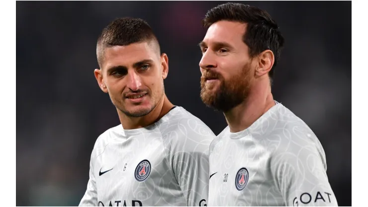 Marco Verratti and Lionel Messi of Paris Saint-Germain