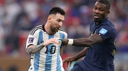 Lionel Messi (left) against Dayot Upamecano.