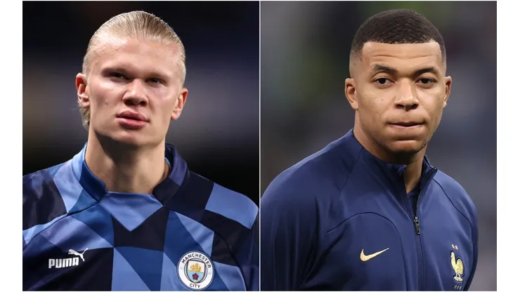 Erling Haaland of Manchester City and Kylian Mbappe of PSG