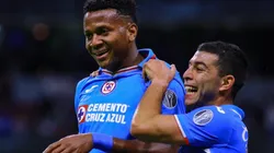 Michael Estrada (L) of Cruz Azul celebrates with Erik Lira (R) of Cruz Azul