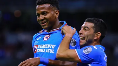Michael Estrada (L) of Cruz Azul celebrates with Erik Lira (R) of Cruz Azul