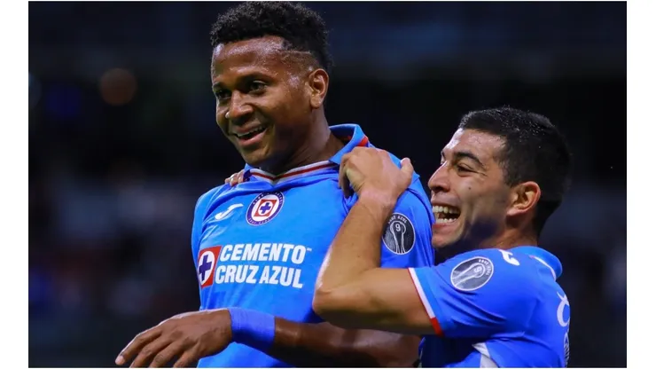 Michael Estrada (L) of Cruz Azul celebrates with Erik Lira (R) of Cruz Azul