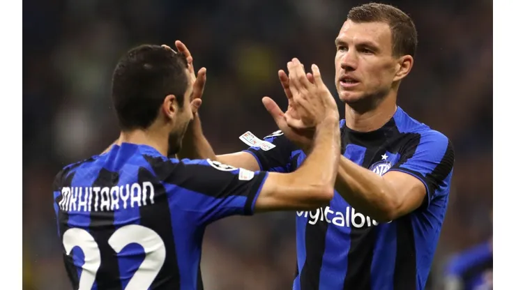 Henrikh Mkhitaryan and Edin Dzeko of Inter