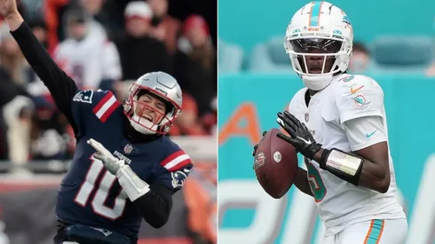 Mac Jones of the New England Patriots and Teddy Bridgewater of the Miami Dolphins
