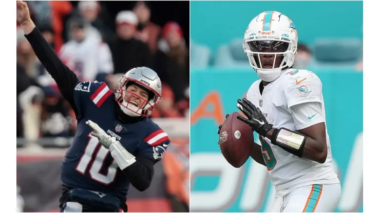 Mac Jones of the New England Patriots and Teddy Bridgewater of the Miami Dolphins