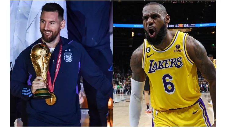 Lionel Messi of Argentina and LeBron James of the Los Angeles Lakers