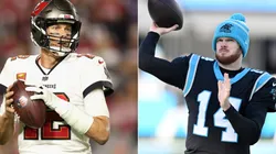 Tom Brady of the Tampa Bay Buccaneers and Sam Darnold of the Carolina Panthers