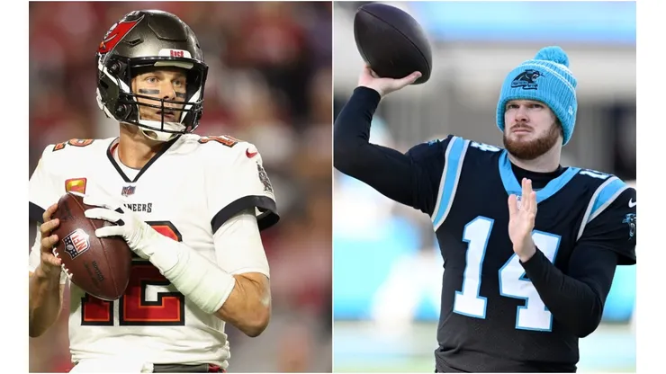 Tom Brady of the Tampa Bay Buccaneers and Sam Darnold of the Carolina Panthers