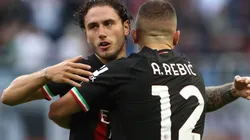 Davide Calabria and Ante Rebic of Milan