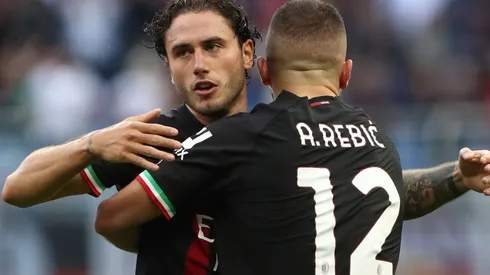 Davide Calabria and Ante Rebic of Milan