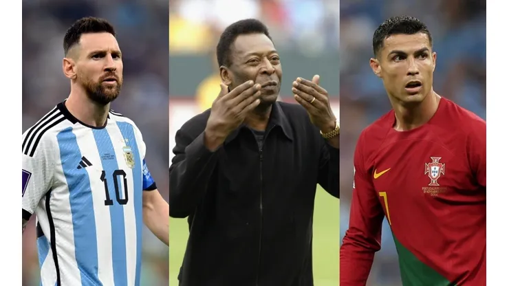 Lionel Messi, Pele and Cristiano Ronaldo (from left to right)
