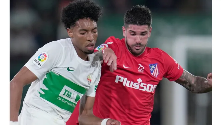 Johan Mojica of Elche and Rodrigo De Paul of Atletico Madrid