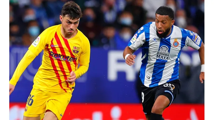 Pedri of Barcelona and Tonny Vilhena of Espanyol