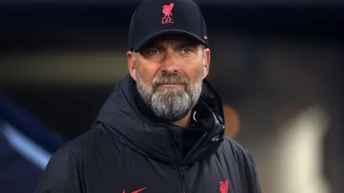 Liverpool Manager Jurgen Klopp looks on ahead of the Carabao Cup Fourth Round match between Manchester City and Liverpool at Etihad Stadium on December 22, 2022 in Manchester, England.