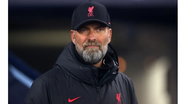 Liverpool Manager Jurgen Klopp looks on ahead of the Carabao Cup Fourth Round match between Manchester City and Liverpool at Etihad Stadium on December 22, 2022 in Manchester, England.
