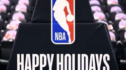 Christmas branding on the basketball stantion prior to an NBA game