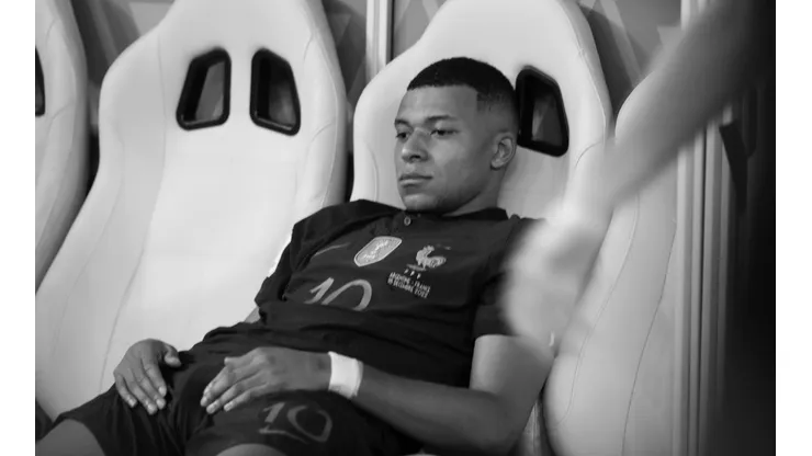 Kylian Mbappe of France looks dejected after his teams loss in the FIFA World Cup Qatar 2022 Final match between Argentina and France at Lusail Stadium on December 18, 2022 in Lusail City, Qatar.