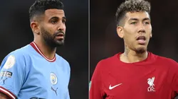 Riyad Mahrez of Manchester City and Roberto Firmino of Liverpool