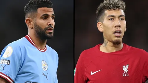 Riyad Mahrez of Manchester City and Roberto Firmino of Liverpool