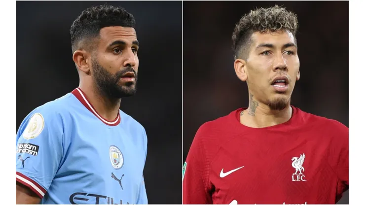 Riyad Mahrez of Manchester City and Roberto Firmino of Liverpool