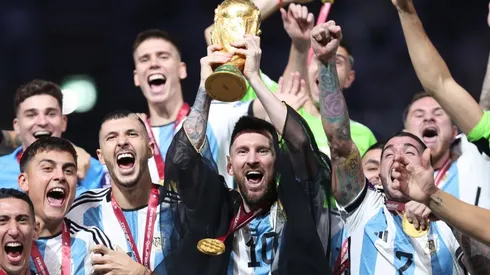 Lionel Messi with the FIFA World Cup