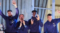The French national team greeting fans in Paris after the 2022 World Cup.