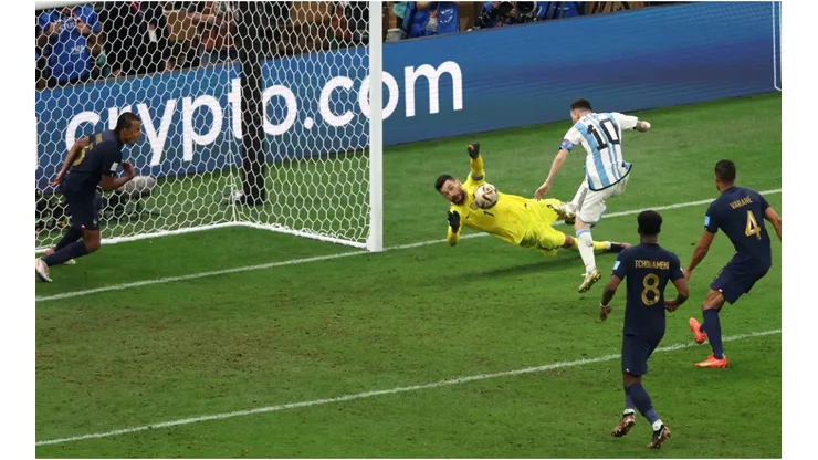 Lionel Messi of Argentina scores the team's third goal