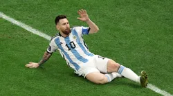 Lionel Messi of Argentina celebrates after scoring