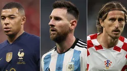 Kylian Mbappe (left), Lionel Messi (c) and Luka Modric.