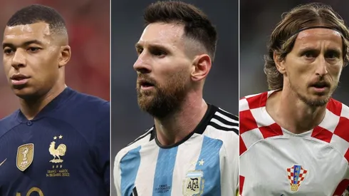 Kylian Mbappe (left), Lionel Messi (c) and Luka Modric.