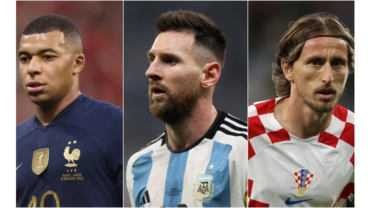 Kylian Mbappe (left), Lionel Messi (c) and Luka Modric.